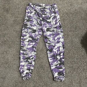 Purple High Rise Camouflage Cargo Pants